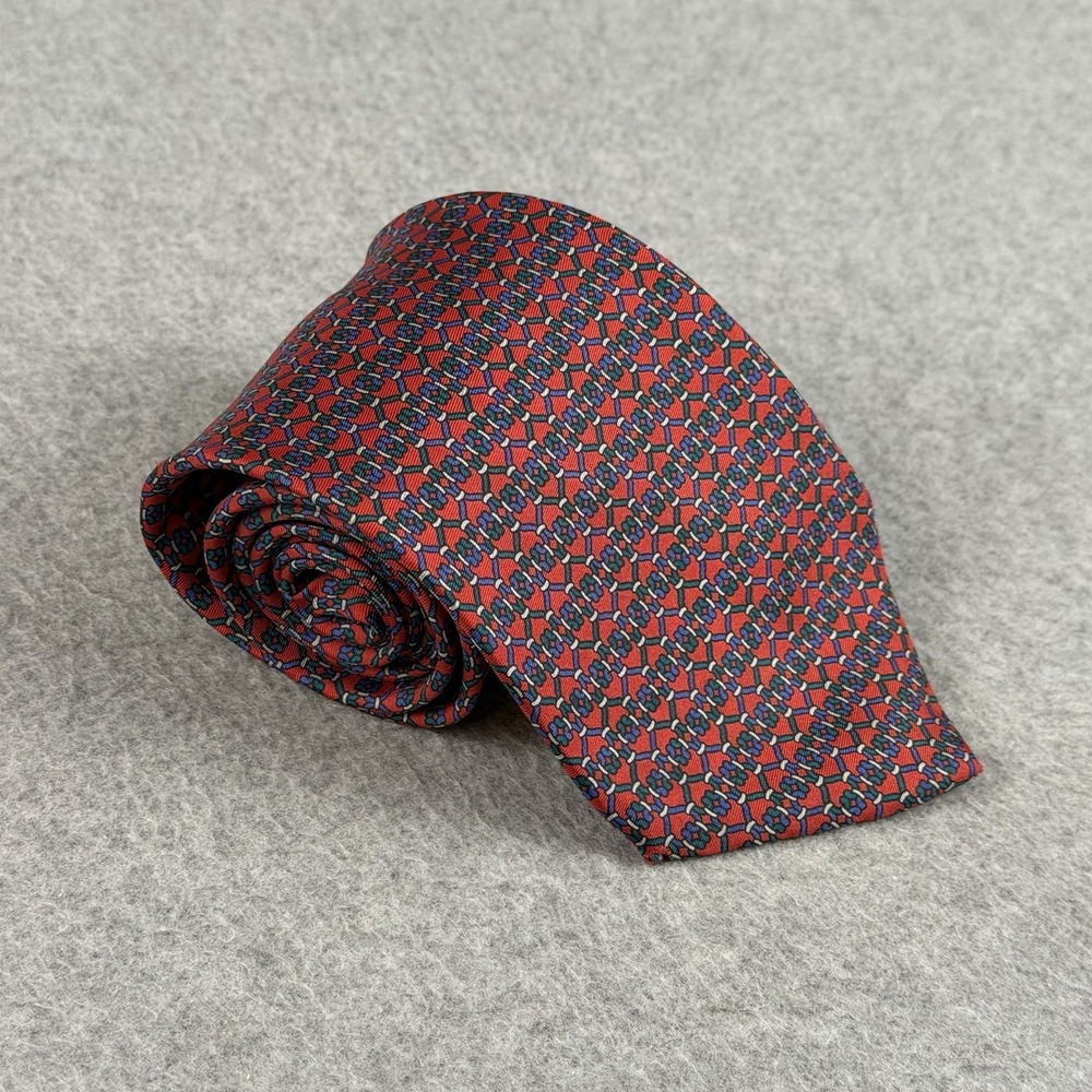 Vintage Bert Pulitzer Collectors Edition Silk Tie Red Geometric USA 57 X 3.6"